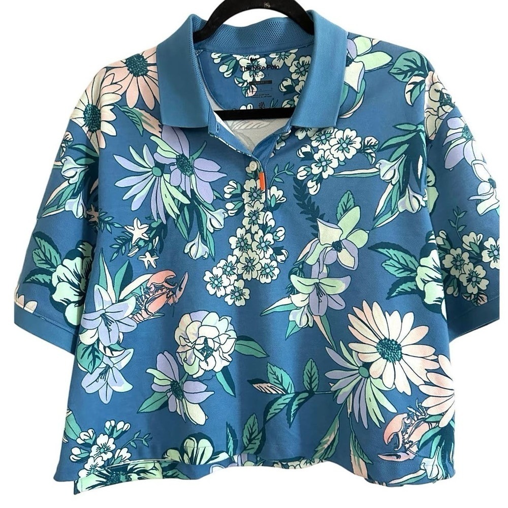 NIKE The Nike Polo Dri-Fit Tropical Floral Cropped Loose Fit Top - Large - Picture 2 of 5